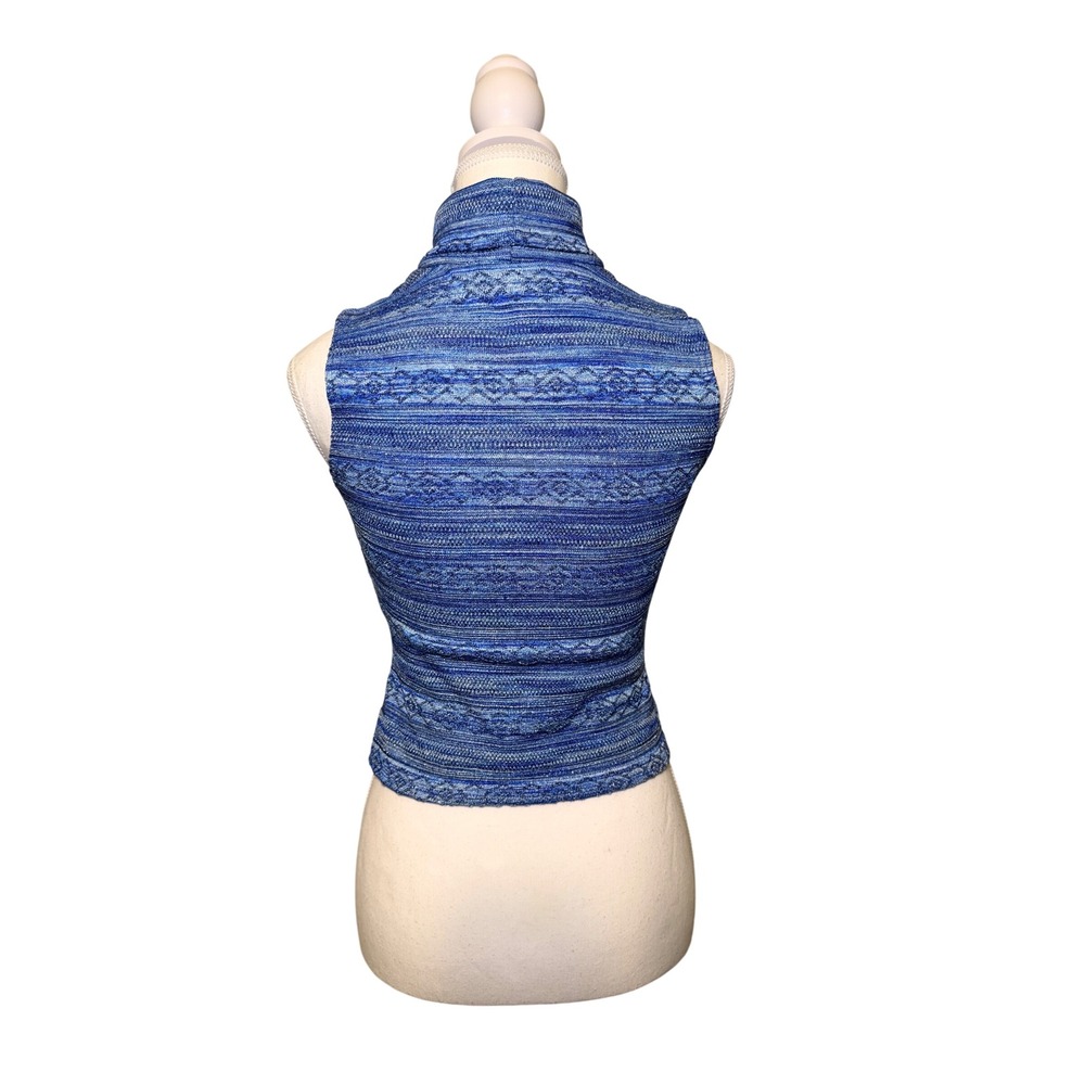 Blue Metallic Knit Top Sleeveless Turtleneck Y2K Shimmer Charlotte Russe M - Picture 3 of 5